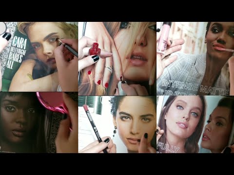 ASMR Applying Makeup on Magazine, Hair Brushing, and Nail Polish