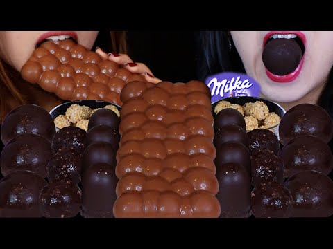 ASMR BUBBLY DESSERTS (GIANT MILKA CHOCOLATE BAR, FERRERO BALLS IN MILK, BON BONS, MINI MARSHMALLOWS