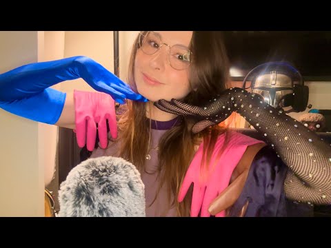 asmr glove sounds 🧤satin, leather, fishnet rhinestones, rubber