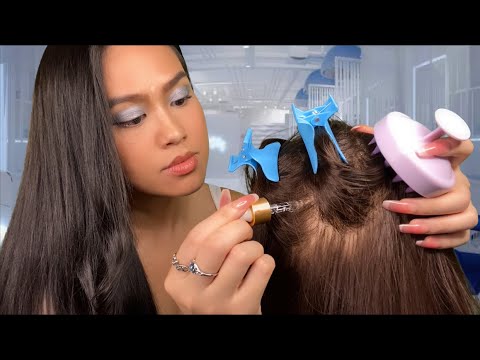 ASMR Full Scalp Massage Treatment (Hair Wash, Scalp Oiling, Scratching) Hair Salon Gum Chewing RP 😴