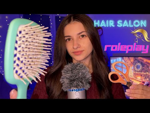 ASMR - Roleplay Hair Salon 💇‍♀️🫶(brushing, trim, styling)