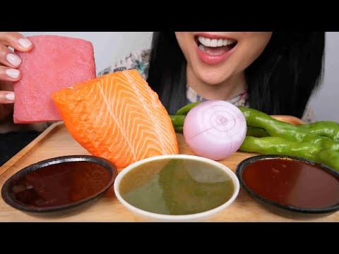 SALMON + TUNA SASHIMI SLAB (ASMR EATING SOUNDS) LIGHT WHISPERS | SAS-ASMR