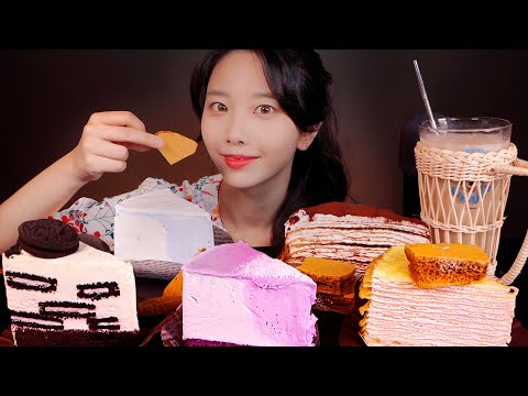 ASMR 폭신폭신한 소리 케이크 먹방(크레이프,치즈,무스케이크) CRAPE CAKE MUKBANG