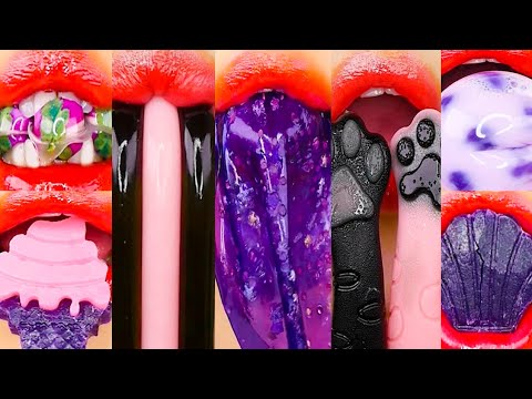 asmr PURPLE PINK&BLACK EMOJI FOOD KOHAKUTOU JELLY 보라색 핑크&블랙 이모지 먹방 코하쿠토 젤리 eating sounds