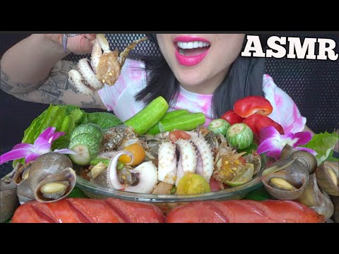 ASMR SPICY SEAFOOD SALAD *BLUE CRAB, CUTTLEFISH (EATING SOUNDS) LIGHT WHISPERS | SAS-ASMR