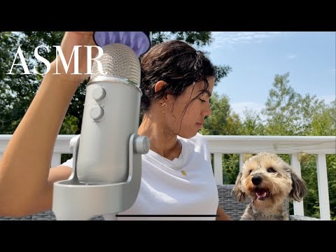 Ambers ASMR: BRUSHING BLUE YETI MIC OUTSIDE ~ light wind sound + birds chirping