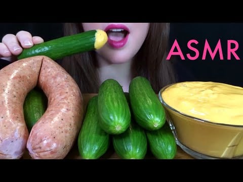 ASMR Sausage, Cucumbers, & SPICY CHEESE Sauce - EXTREMELY SATISFYING Eating Sounds!