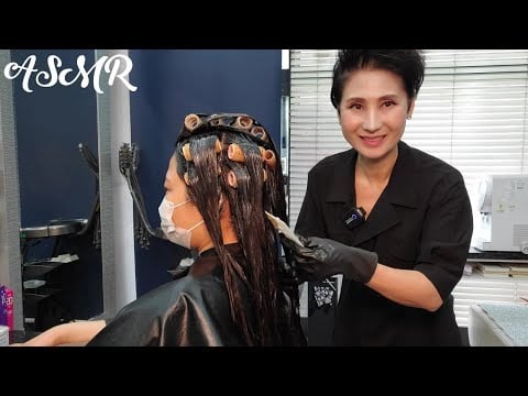 미용실 ASMR 악성곱슬 뿌리매직 연화3단계  Malignant Curly Root Magic Softening Step 3/Korean hair salon
