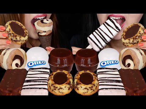 ASMR BLACK & WHITE ICE CREAM BARS, CHOCOLATE TIGER CAKES, CHOCOLATE PEANUT BUTTER ICE CREAM CONE 먹방