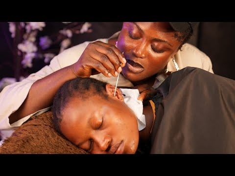 ASMR hair styling,scalp scratching, scalp greasing,whisper make up, deep ear cleaning for sleep