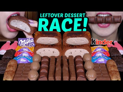 ASMR LEFTOVER DESSERT RACE! NUTELLA, MINI MILKA, FERRERO EGGS, CHOCOALTE MOUSSE CAKES, KINDER 먹방