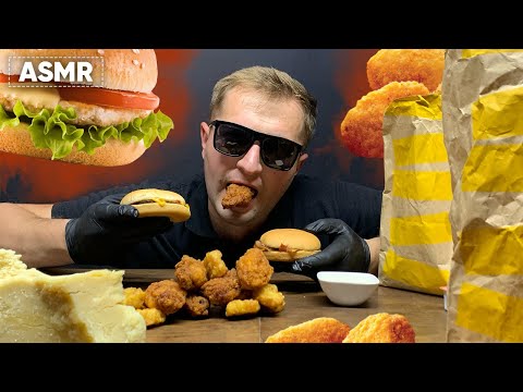 ASMR MUKBANG  CHEESEBURGER & ONION RING & CHICKEN NUGGETS (No Talking) COOKING & EATING SOUNDS