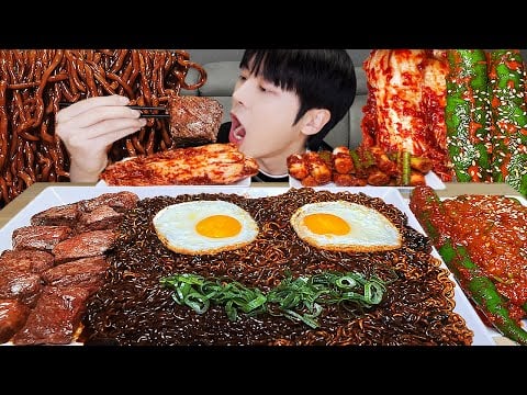 MUKBANG | 직접 만든 오이고추 김치 레시피 & 짜파게티, 한우 소고기 구이, 계란 먹방 | RECIPE KOREAN HOME FOOD