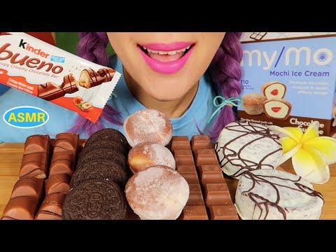 ASMR KINDER BUENO,MOCHI ICE CREAM, BROWNIE COOKIES N' CREME|킨더 초콜렛,초코 썬데찹쌀떡 아이스크림|CURIE.ASMR