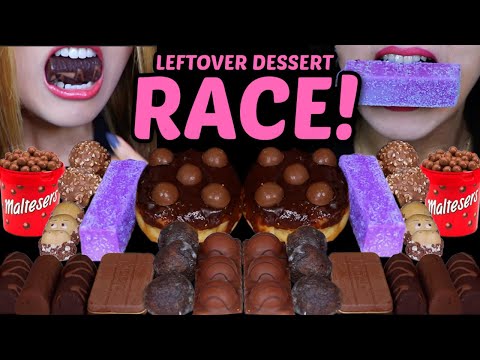 ASMR LEFTOVER DESSERT RACE! MALTESERS DONUT, CHOCOLATE CAKE BALLS, DOVE ICE CREAM, KINDER, FERRERO