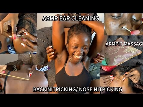 Deep Sleep ASMR - Ear Cleaning, Scalp Scratching, face  picking Back Massage, armpit, nape massage 