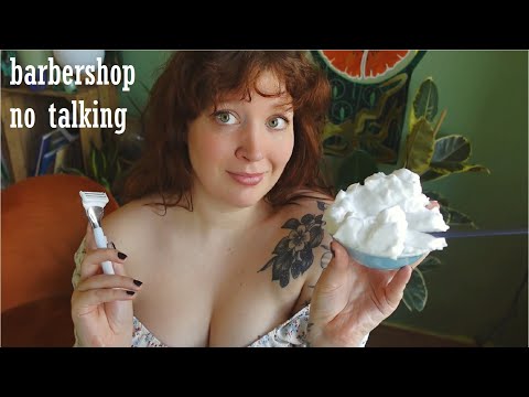 ASMR barbershop roleplay - no talking ( cutting, brushing, shaving, foam, razor, gel and more)