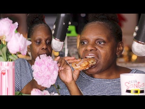 ASMR Apple Fritters Krispy Kreme Treat , Fluffy Puffy Plucking Peonies