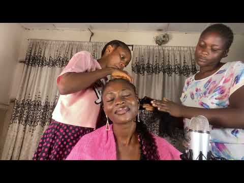 ASMR SCALP SCRATCHING ON BRAIDS, HAIR BRUSHING, HAIR OILING, EYEBROW SCRATCHING AND GUM CHEWING