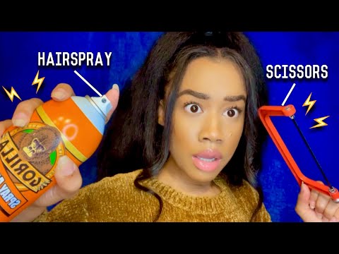 [ASMR] Fast & Aggressive Haircut Role-play With The Wrong Props(Fast Role-play)