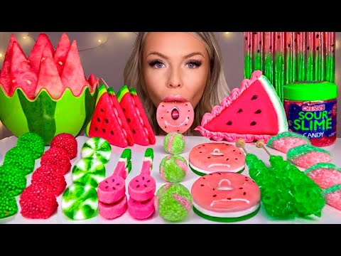 ASMR WATERMELON SHORTBREAD COOKIES, EDIBLE SOUR SLIME, MACARONS, JELLY DONUT, SOUR CANDY MUKBANG 먹방