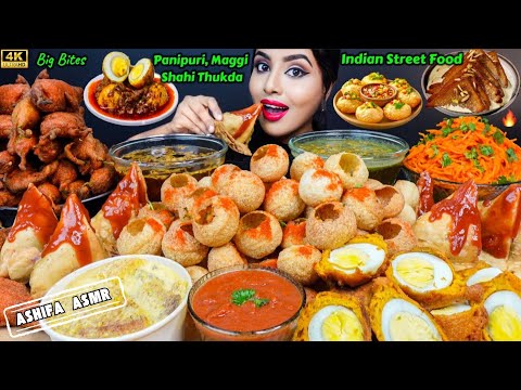 ASMR Eating Spicy Street Samosa,Pani Puri,Maggi Noodles Indian Street Food ASMR Eating Mukbang