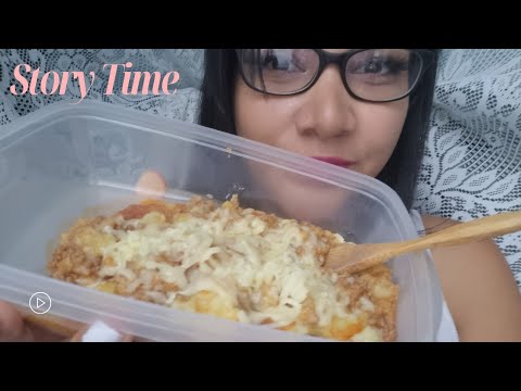 ASMR comiendo puré de papas con carne mientras te cuento una historia