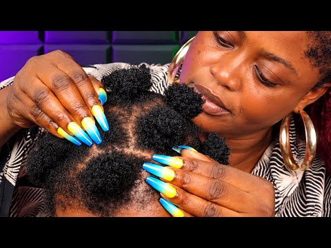 ASMR✨VITAMIN E Long nails Hair parting , Scalp Oilin & Scratching on My Sister | Relaxin + Whisper
