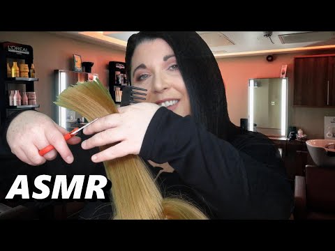 ASMR Haircut✂ and Hair Brushing Roleplay Real Hair (Scissors, Spraying, Cutting, Brushing, Combing)