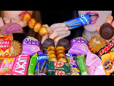 ASMR TRYING ASIAN SNACKS (DANGO, OREO, UBE CAKE, CHOCOLATE, MARSHMALLOWS, KITKAT, STRAWBERRY CHOCO먹방