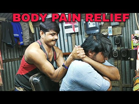 Body pain relief head and upper body massage with neck cracking by Indian barber