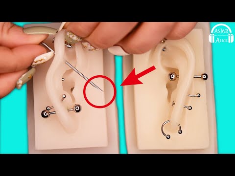 【衝撃】ASMR 医療用シリコン耳にピアスをする音 #1【素人】- Sound to open earrings in silicon ear #1