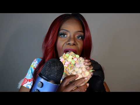 ASMR Sweet Fruity Pebbles Rice Krispy ASMR Eating Sounds
