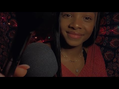 ASMR semi-inaudible/unintelligible whispering + face brushing + mic scratching