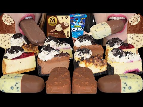 ASMR CHEESECAKE FACTORY SAMPLER & MAGNUM COOKIE DUO ICE CREAM BARS *SNICKERS, OREO, CHOCOLATE* 먹방