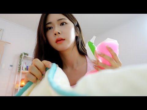 ASMR. 잠들때까지 옆에서 간호해 줄게 | 체온계, 이어블로잉, 귀 청소, 수건, 시각 트리거