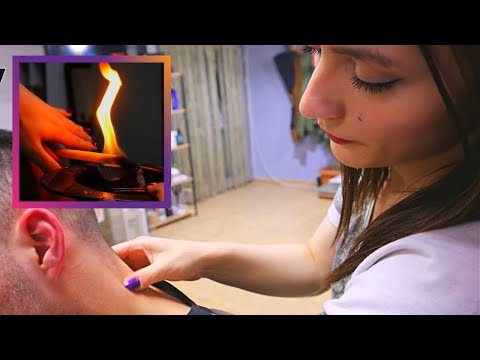 ASMR BARBER SHOP 💈HEAD MASSAGE & FIRE EFFECT ON EAR •Miss Melek