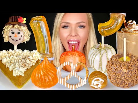 ASMR PUMPKIN PIE, CHOCOLATE COVERED PRETZELS, APPLE CRUMBLE, PUMPKIN SPICED HONEY JELLY MUKBANG 먹방