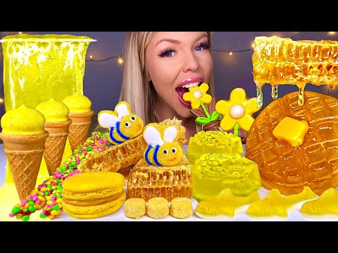 ASMR HONEYCOMB JELLY, EDIBLE BEES, NERD ROPE, LEMON DROP, EDIBLE FLOWERS, MACARON, CANDY MUKBANG 먹방