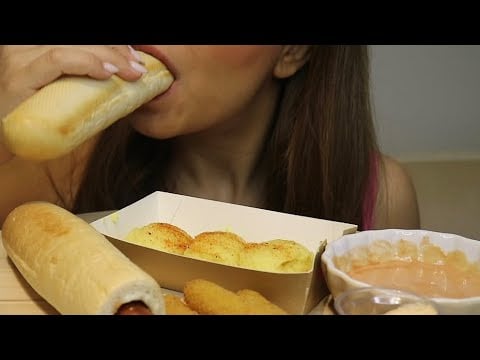 ASMR FRENCH HOT DOG / MASHED POTATO / MOZZARELLA STICKS / CHOCOLATE / CREMA ASMR #asmr #mukbang