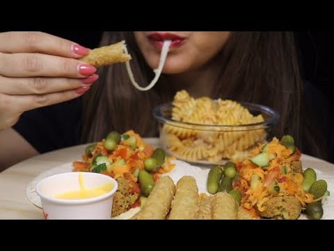 ASMR FALAFEL TORTILLA MOZZARELLA STICKS PASTA FUSILLI MUKBANG CREMA ASMR #asmr #mukbang #falafel