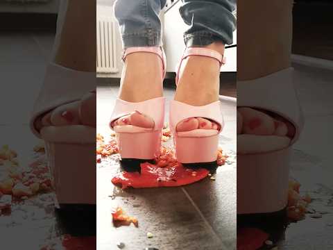 Crushing a paprika with my platform high heels #highheels #crush #legs #foot #shorts