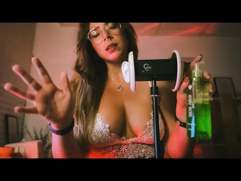 ASMR lotion ear massage and mouth sounds😴 (echo, rain background)