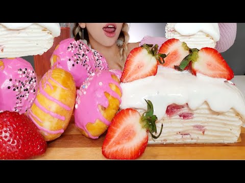 ASMR CREAM DONUT, CREPE CAKE 크레이프 케이크 Eating sounds | MUKBANG