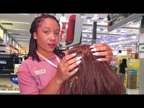 ASMR ROLEPLAY / CAIXA DE SUPERMERCADO TIRA CASPA DO SEU CABELO 💇‍♀️ (voz suave com sussurros) 