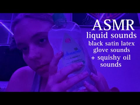 ASMR black satin latex gloves with oil (squishy sounds and liquid sounds)