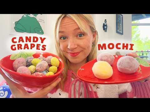 ASMR Eating Candy Grapes + Mochi (Whispered, Crunchy and Soft)