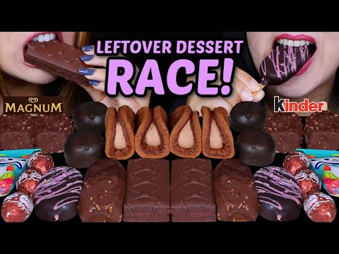 ASMR LEFTOVER DESSERT RACE! CHOCOLATE CAKE POPS, MAGNUM ICE CREAM, KINDER EGGS, DOVE ICE CREAM 먹방