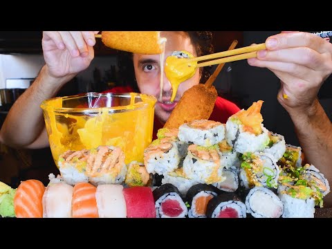 CHEESE SAUCE SUSHI CORN DOG FEAST !!! * ASMR NO TALKING * | NOMNOMSAMMIEBOY