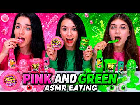 ASMR Pink, Green Candy VS Bubble Gum Food Challenge